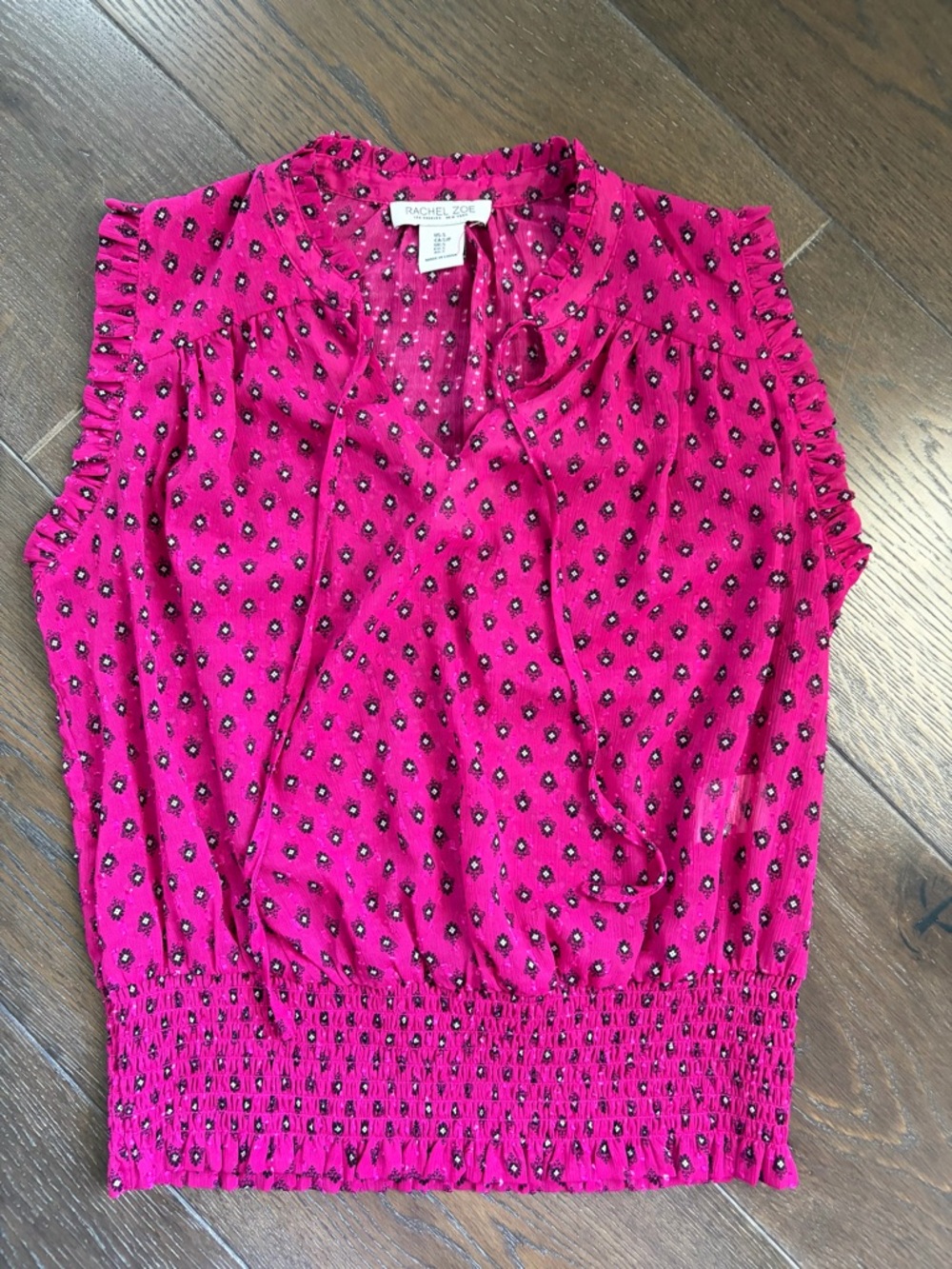 Rachel Zoe Fuchsia Pink Printed Sleeveless Smocked-Waist Camisole